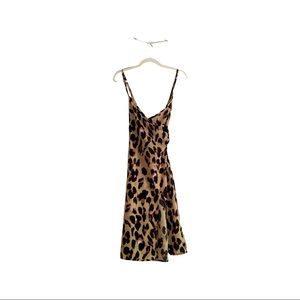 Strappy Leopard Print Midi Dress w/ Thigh Slit